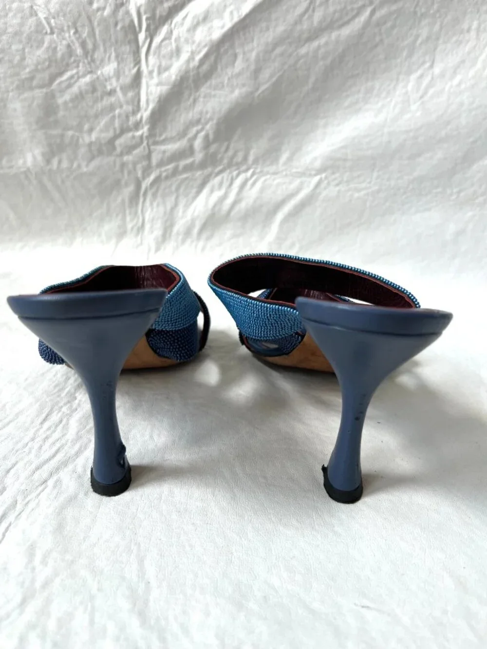 Staud high heel sandals size 39 9 Sonny beaded blue leather slip on strappy